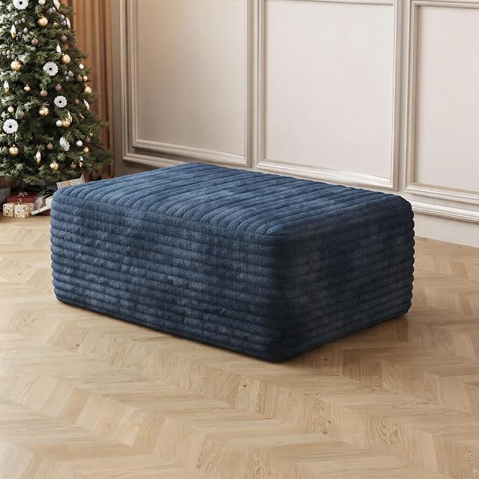 JINGLING 37.4" Rectangle Ottoman Foot Rest for Couch - Corduroy Upholstered Compressed Memory Foam, Cloud Ottoman for Modular Sectional, No Assembly Required, DIY Combination, Blue