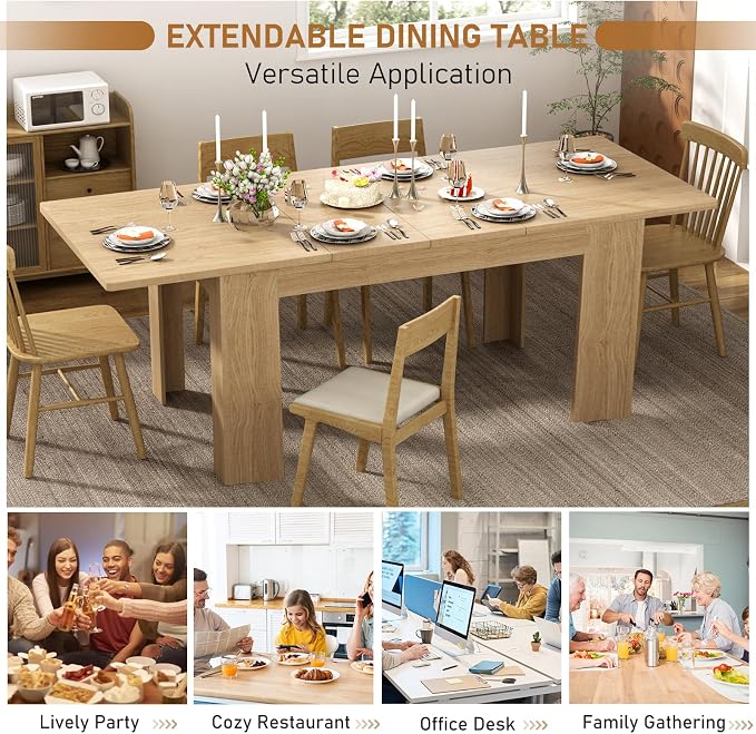 59"-86" Extendable Dining Table for 6-8 Person, Wooden Dining Room Table, Modern Extendable Table for Gatherings, Meeting for Small Kitchens, Dining Office Areas(Natural)
