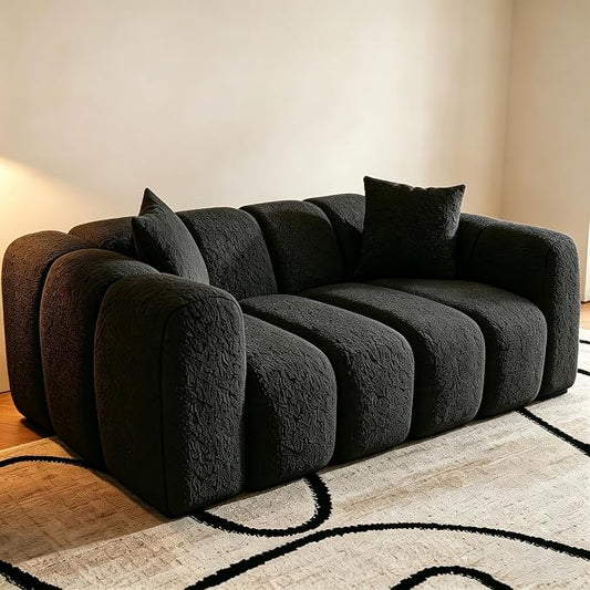 WHGBJA Loveseat Boneless Couch with Memory Foam, Armset, Chenille Fabric, Black Sofa Couch for Living Room/Bedroom, 70"