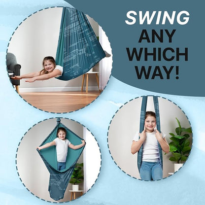 Indoor Sensory Swing for Kids or Outdoor – Holds 300lbs, Double-Layer, & 360° Swivel, Calming Compression Therapy Swing Hammock for Kids & Adults with All Hardware – Sensory-Motor Toys & Gifts