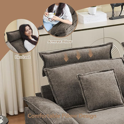 134'' Cloud Modern 4 Seater Couch with Detachable Headrest, Modular Sectional Sofa with 2 Ottomant, Oversized U Shape Chenille Comfy Sofa with Armrests for Living Room, Brown