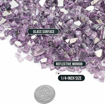 Skyflame 1/4 inch Reflective Fire Pit Glass, High Luster Purple Fire Glass for Gas Fireplace Fire Pit Landscaping