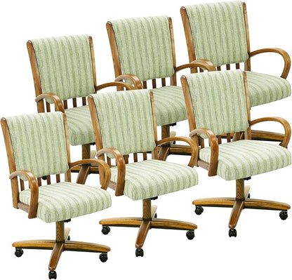 Chromcraft Set of 6 Caster Swivel Tilt Dining Chairs, Ultra Comfort Kitchen Chairs Casual Chairs with Soft Rubber Wheels Rolling Chair on Wheels for Kitchen(Alden Garden-Chestnut)