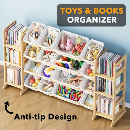 SpaceAid Toy Storage Organizer with 6 Shelves and 16 Bins, Toy Organizers Storage Bookshelf, Kids Bin Shelf Toys Box Bookcase for Bedroom Playroom Organization Room Decor, White