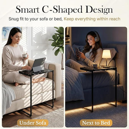 SUPER DEAL Nesting Tables Set of 3, Industrial C Shaped End Table Stackable Coffee Table Heavy Duty Metal Frame for Small Space, Living Room, Bedroom, Side Table Tray for Laptop Snack, Black