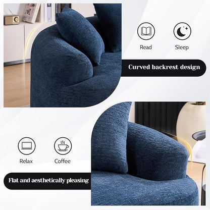 65" Curved Loveseat for Small Spaces,Boneless Loveseat Sofa,Wood Grain Chenille Fabric, No Installation Requirement, Curved Sofa Couch for Apartment,Living Room,Office (Blue, 65")