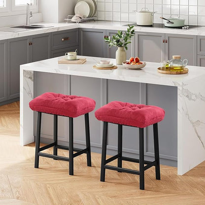 Rectangular Stool Cushion Set of 4, Soft Saddle Stool Cushions with Ties, Nonslip and Washable, Wine Red, 18 x 10.5 x 4 Inch