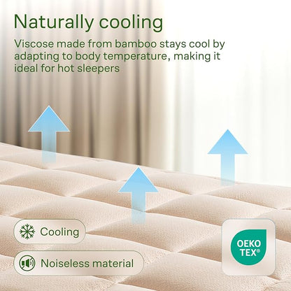 Niagara Sleep Solution Ultra Soft Queen Size Mattress Topper - Rayon Derived from Bamboo Pillow Top Mattress Pad for Back Pain Relief - Naturally Cooling for Hot Sleepers, Beige