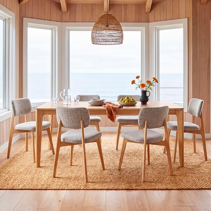 COLAMY Dining Chairs Set of 2, Modern Upholstered Kitchen Room Chairs with Solid Natural Oak Wood Legs, 5-Min Easy Assembly Anti-Wobble, High-Weight Fabric Farmhouse Side Chair, 300lbs,Oak,Beige