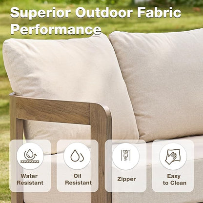Aluminum Outdoor Patio Sofa, 3-Seat All-Weather Metal Modern Couch with Washable Thick Cushion for Garden/Backyard/Porch, Beige | All-Weather Metal