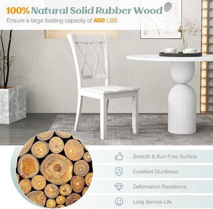 Giantex Wood Dining Chairs Set of 2 White, Armless Kitchen Chair w/Rubber Wood Frame, Cross Back, Contoured Seat, Farmhouse Wooden Side Chair, High Back Kitchen Chairs for Home Dining Room