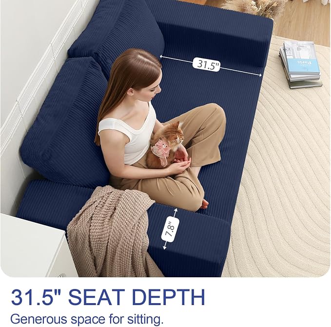 COMAX Futon Sofa Bed, Convertible Sofa Bed, Folding Boneless Couches | Boneless Couch for living room, 4‑in‑1 Fold Out Small Foldable Loveseat Floor Sleeper Mattress Lounge Space‑Saving, Navy