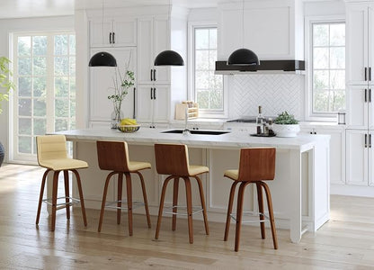 Armen Living Vienna Modern Swivel 26" Counter Height Barstool with Cream Faux Leather and Walnut Wood Finish