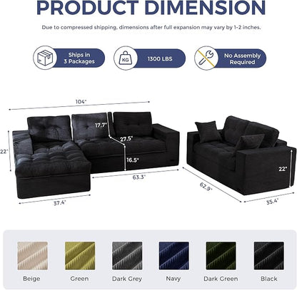 MAXYOYO Modular Sectional Sofa with Ottoman and Loveseat, Cloud Boneless Couch with Layered Cushion, Flexible Module Combination Sofa for Living Room, No Assembly Required,Black
