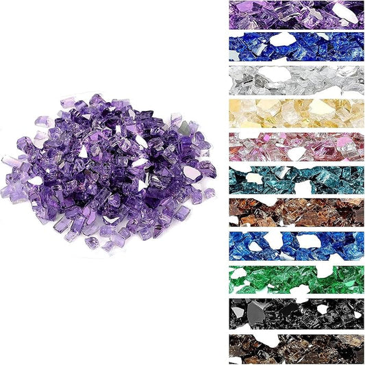 Onlyfire 10 lbs Fire Glass Rocks 1/2 Inch, Reflective Tempered Glass for Propane Fire Pit & Gas Fireplace, High Luster Firepit Glass Stones for Fire Table, Purple (Multicolor Options Available)