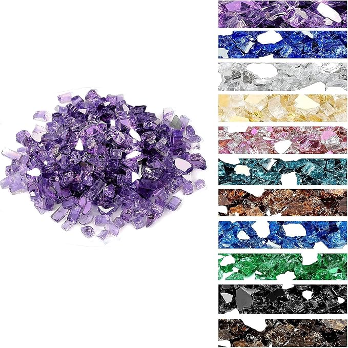 Onlyfire 10 lbs Fire Glass Rocks 1/4 Inch, Reflective Tempered Glass for Propane Fire Pit & Gas Fireplace, High Luster Firepit Glass Stones for Fire Table, Purple (Multicolor Options Available)
