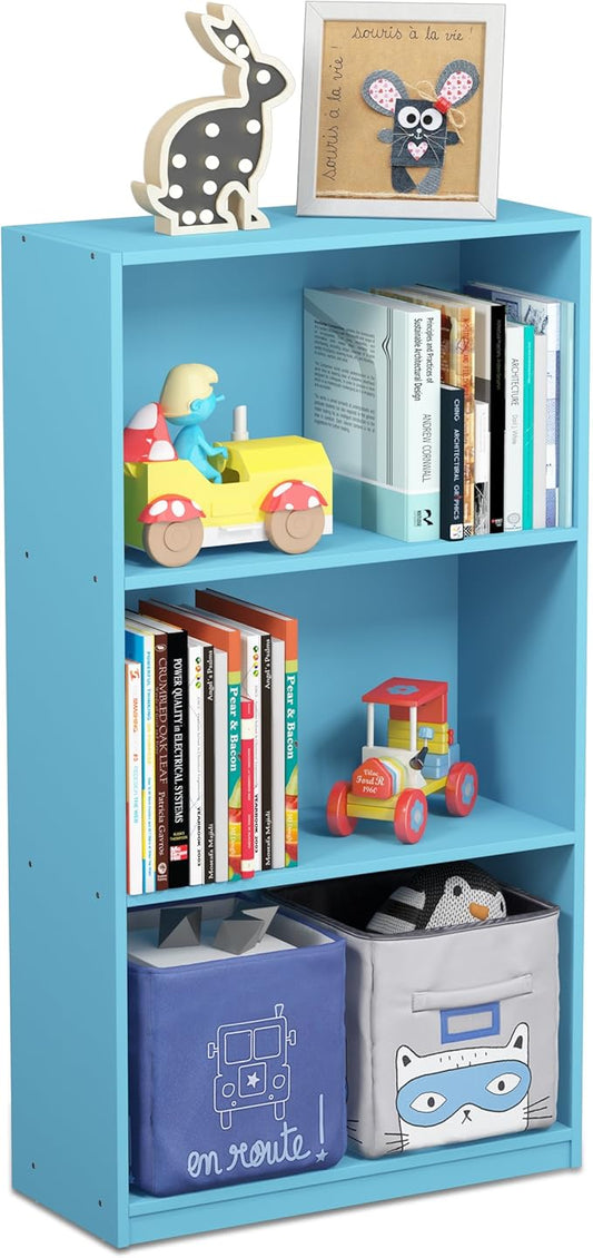 Furinno BASIC Book Shelf, 3-Tier Modern Bookshelf, Bookcase with Open Shelves, 9.3 x 21.8 x 39.5, for Living Room, Bedroom, Home Office, Light Blue