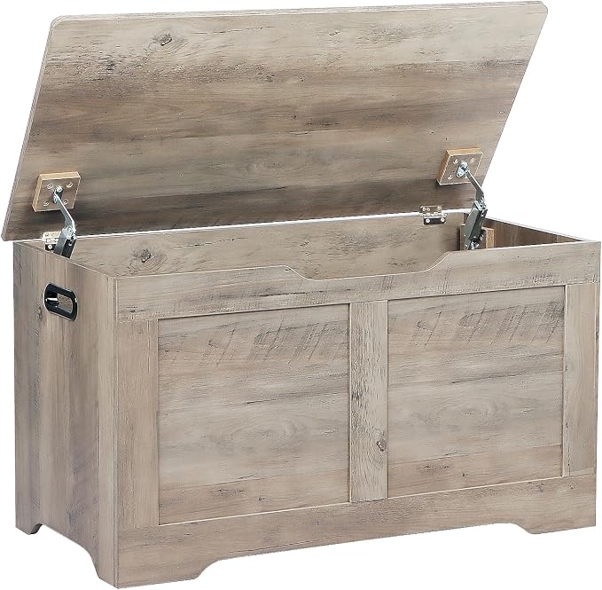 Timberer 31.5" Storage Chest, Wooden Storage Bench, Lift Top Toy Chest with 2 Safety Hinges, Large Toy Box, Entryway Shoes Bench for Living Room, Bedroom, Grey