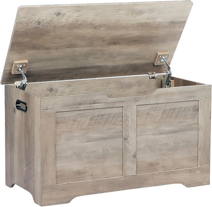 Timberer 31.5" Storage Chest, Wooden Storage Bench, Lift Top Toy Chest with 2 Safety Hinges, Large Toy Box, Entryway Shoes Bench for Living Room, Bedroom, Grey