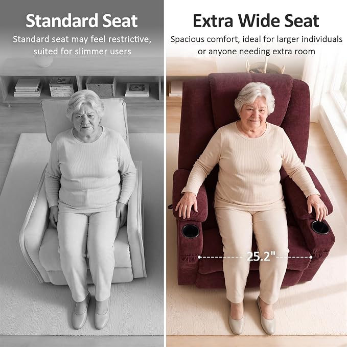 MCombo Power Lift Recliner Chair for Elderly R7042(Sangria, Small-Wide) | Heat and Massage, USB& Type C Charging Port, FSC Certified