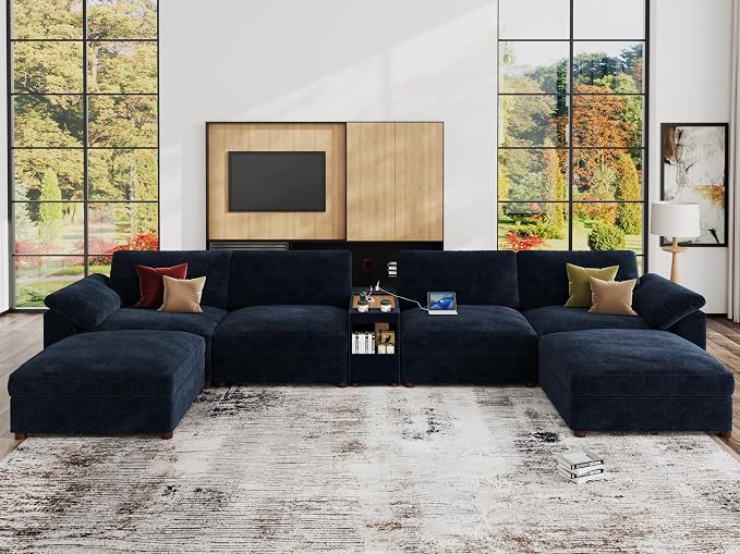 EASE MOOSE Oversized U Shape Sectional Sofa,Blue Deep Seat Modular Sofa