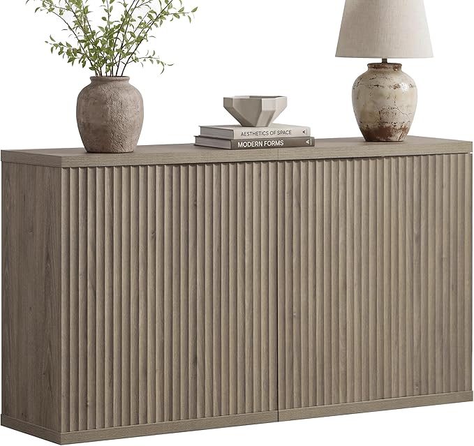 SICOTAS Buffet Cabinet with Storage Accent Sideboard Modern Credenza with Doors & Shelves Fluted Media Console Mid Century Coffee Bar Table for Living Room Kitchen Dining Room Hallway (2PCS)