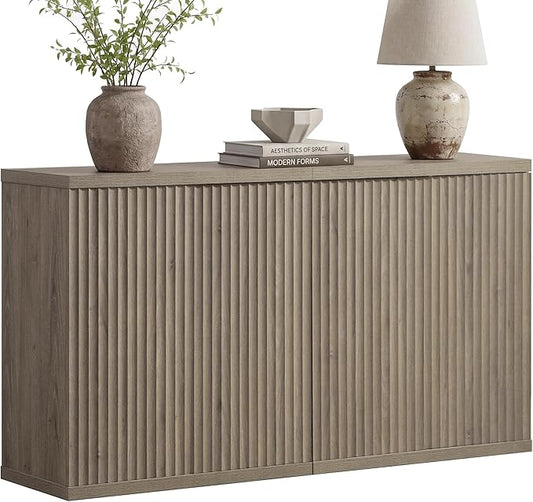 SICOTAS Buffet Cabinet with Storage Accent Sideboard Modern Credenza with Doors & Shelves Fluted Media Console Mid Century Coffee Bar Table for Living Room Kitchen Dining Room Hallway (2PCS)