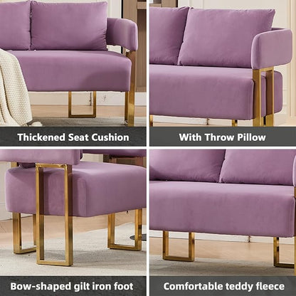 YISHENG Loveseat Sofa Modern Accent Chairs for Living Room with Golden Metal Legs Soft Teddy Upholstered Reading Armchairs no Wheels for Reception Room//Bedroom/Lounge/Office,Purple