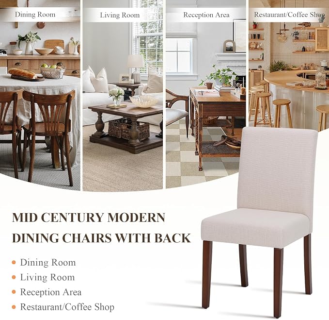 MALOL Upholstered Dining Chairs Set of 2, Fabric Dining Room Chairs, Modern Wooden Dining Chair, Kitchen Side Chairs, Farmhouse Dinner Chair with High Back for Kitchen, Beige