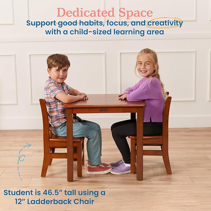 ECR4Kids 24in Square Hardwood Table with 22in Legs, Kids Furniture, Dark Walnut