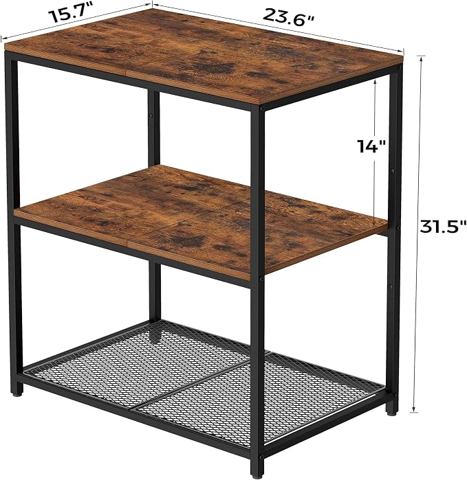 Homleke Kitchen Island with 3 Shelves, Kitchen Shelf with Large Workstation, Bakers Rack, Workbench, Metal Frame, Rustic Brown and Black