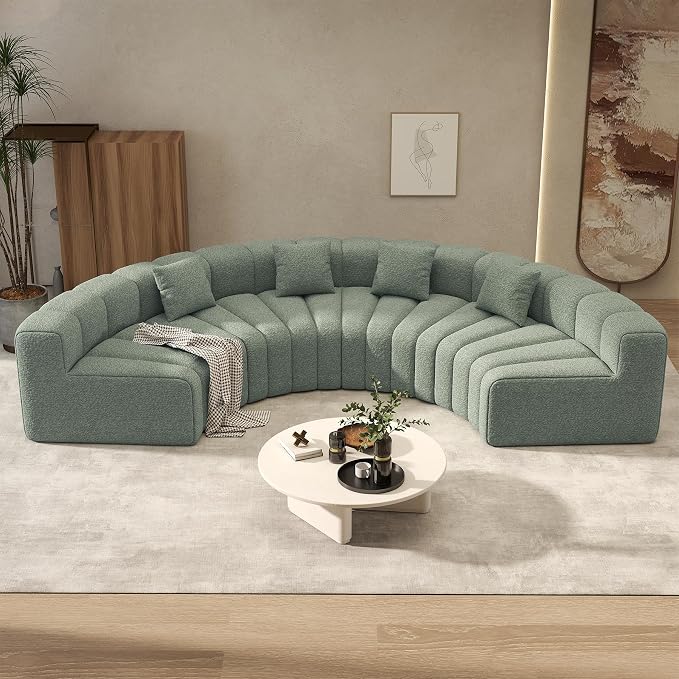 Oversized Curved Sofa, 4 Seater Modular Velvet Cloud Couch, Modern Boneless Sectional Couches for Living Room, No Assembly Required, Light Green 1PC