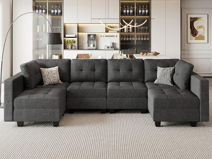 Belffin Modular U Shaped Sectional Sofa Couch with Reversible Chaises 6-seat Sectional Couch with Storage Seat Modular Sectional Set with Ottomans Dark Grey