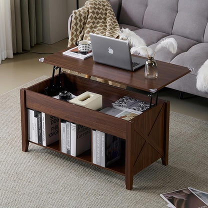 VINGLI Farmhouse Lift Top Coffee Table,38" Living Room Table,Rustic Brown