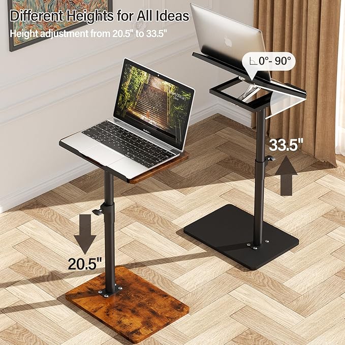 YUHFERA Sofa Armrest Tray Table for Couch - 360° Swivel Height Adjustable End for Small Spaces, Snack Side Table for Bed or Chair with Phone & Tablet Slot (Black,Angle Adjustable)