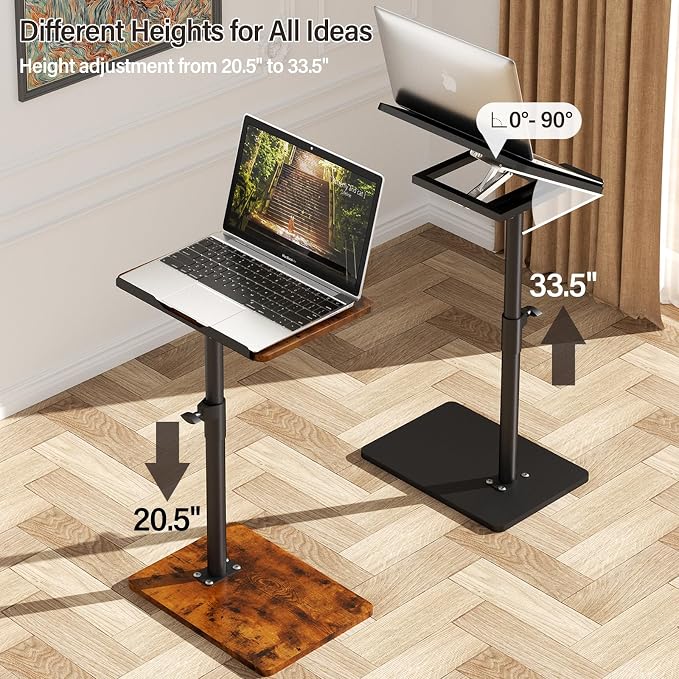 YUHFERA Sofa Armrest Tray Table for Couch - 360° Swivel Height Adjustable End for Small Spaces, Snack Side Table for Bed or Chair with Phone & Tablet Slot (Rich,Angle Adjustable)