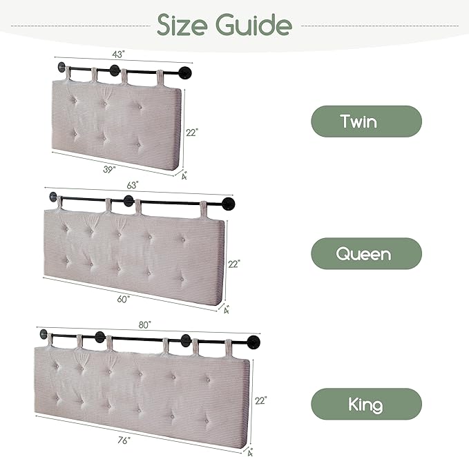 HIGOGOGO Wall Mounted Headboards for King Size Bed, Hanging Head Board Wall with Button Tufting, Adjustable Height Headboard for Bedroom,Grey