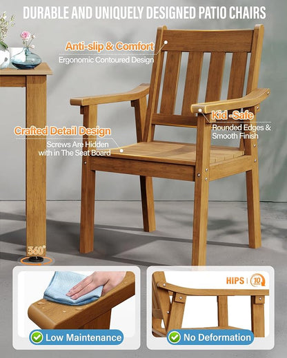 YEFU Outdoor Patio Chairs Set of 2: All Weather Outdoor Dining Chairs with Wide Curved Seat and Backrest - Plastic Patio Chairs for Outside Backyard/Garden/Pool/Porch/Deck 350lbs Capacity Teak