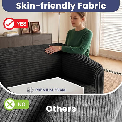 JUIKURY Convertible Sofa Bed, 3-in-1 Foldable Loveseat Couch with Armrest, Corduroy Floor Sofa & Sleeper Bed, No Assembly High-Density Foam Futon Mattress for Living Room, Small Apartment, Dorm