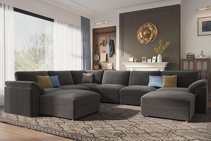 EASE MOOSE Oversized Sectional Modular Sofa,Large U Shape Sectional Couch Wide Deep Seat Modular Cloud Couch,Removable Washable,Gray