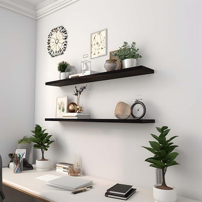 YYWUOJJ Wood Floating Shelves for Wall Decor, Rustic Wall Shelves for Bedroom Bathroom Kitchen Living Room, Set of 4 Walnut 36 Inch