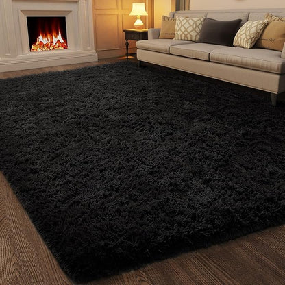 Ophanie 7x10 Black Area Rugs for Living Room,Large Shag Bedroom Carpet,Big Indoor Thick Soft Shaggy Nursery Rug,Fluffy Carpets for Boy and Girls Room Dorm Decor Aesthetic with Over 99 pcs Pile fibers