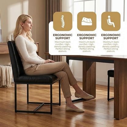 HNY Modern Dining Chairs Set of 4, Upholstered Leather Dining Room Chairs with Ergonomic Back & Metal Frame for Home, Kitchen, Apartment, Black
