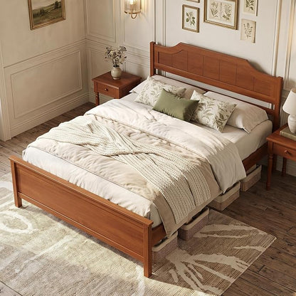 Giantex Full Size Wooden Bed Frame with Headboard, Wood Slat Support | Farmhouse Platform Bed with Heavy Duty Mattress Foundation, Under-Bed Storage, No Box Spring Needed, Easy Assembly (Walnut)