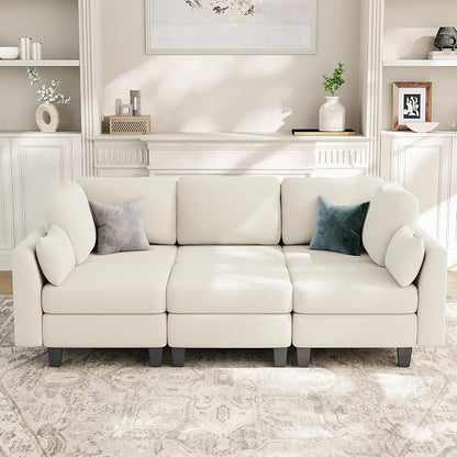Sectional Sleeper Sofa, 6 Seaters Modular Sleeper Sofa Couch, Comfy Sectionals Couches Bed, Convertible Sofas with Ottomans, Modular Sectional Couches for Living Room, Beige