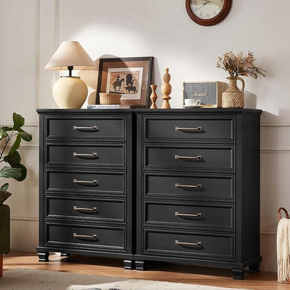 SAVOR LIFE Farmhouse Chest of Drawers for Bedroom, 45” Tall Dresser for Closet, Rustic Wood Dressers for Bedroom, Hallway, Entryway, Black