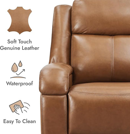 Watson & Whitely Oversized Genuine Leather Power Recliner Chairs for Big and Tall, Wall Hugger Recliner with Power Headrest & Charging Ports, Extra Large Reclining Chair for Living Room, Saddle Brown