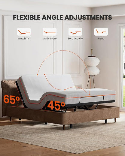 Amada Queen Adjustable Bed Frame with Massage, Head & Foot Incline, Wireless Remote, 4 Built-in USB Ports, LED Night Light, 4 Height-Adjustable Legs, Electric Bed Base, 01B-Q1