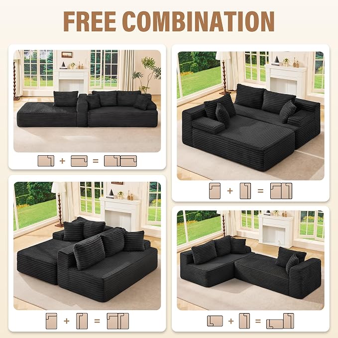 Hobestluk Boneless Couch Modular Sectional Sofa L-Shape Oversized Chaise | 108" Left Facing Chaise Charcoal,Memory Foam,Removable Cover,Non-slip Bottom,No Assemble Required,Living Room Furniture