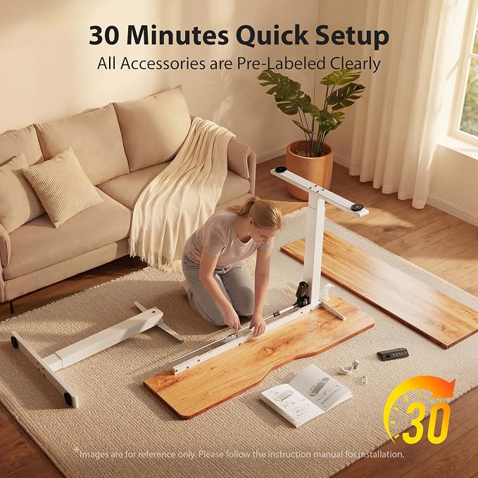 Cubiker Standing Desk, 40x24 Inches Sit Stand Home Office Desk, Electric Stand up Desk, Adjustable Desk with Splice Board, White Frame/Light Rustic Top